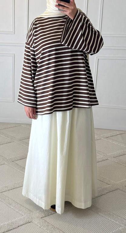 T-SHIRT MARINIERE | ECRU / MARRON