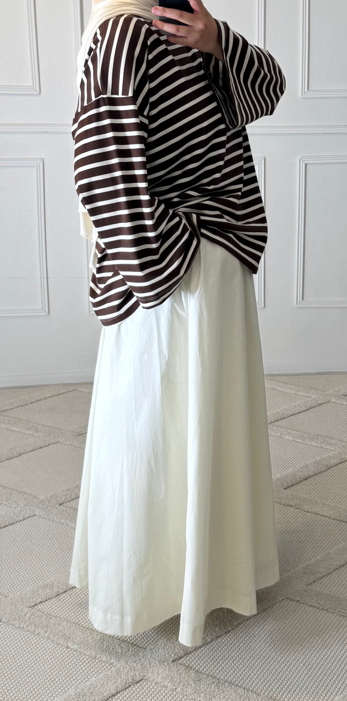 T-SHIRT MARINIERE | ECRU / MARRON