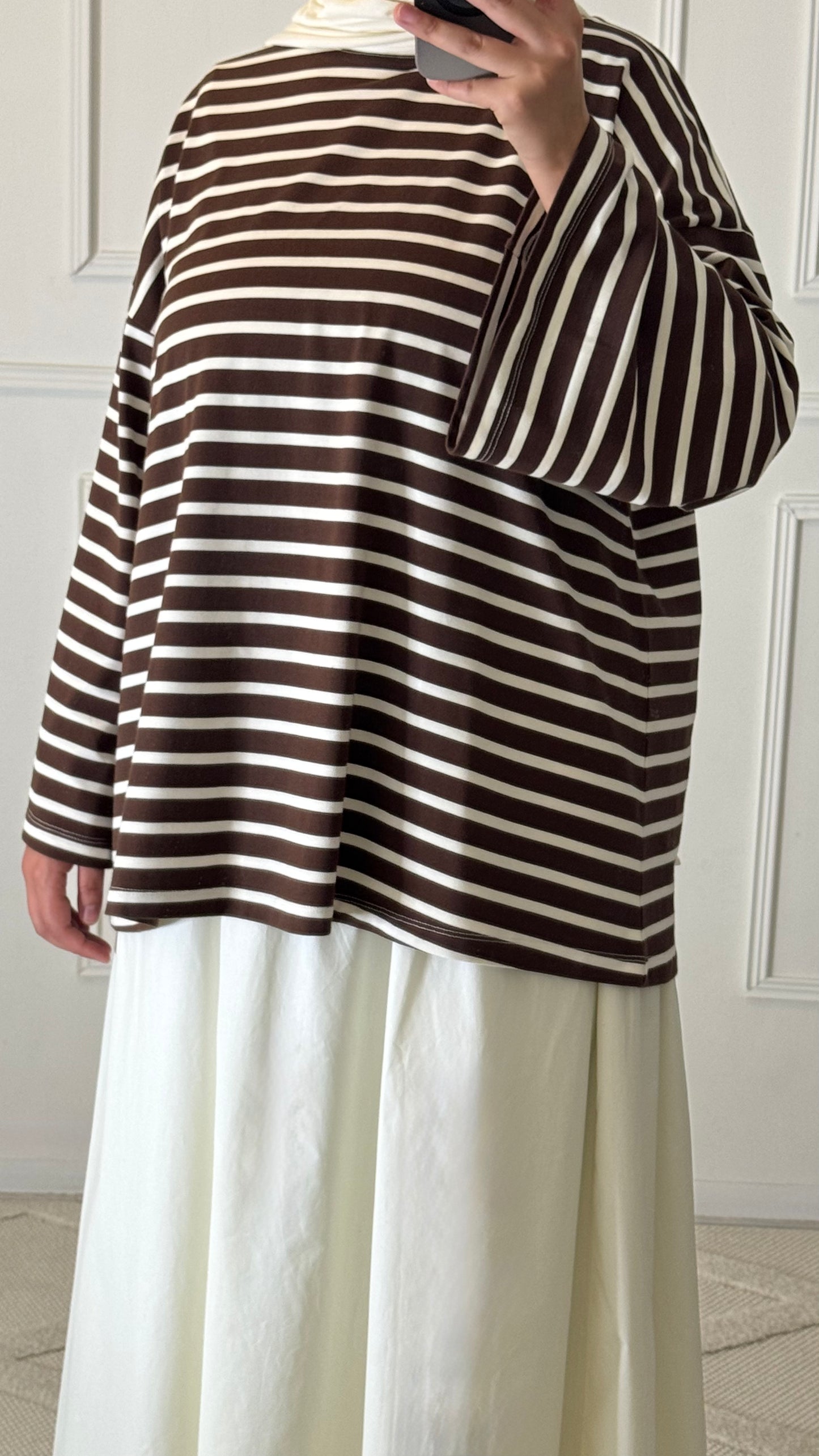 T-SHIRT MARINIERE | ECRU / MARRON